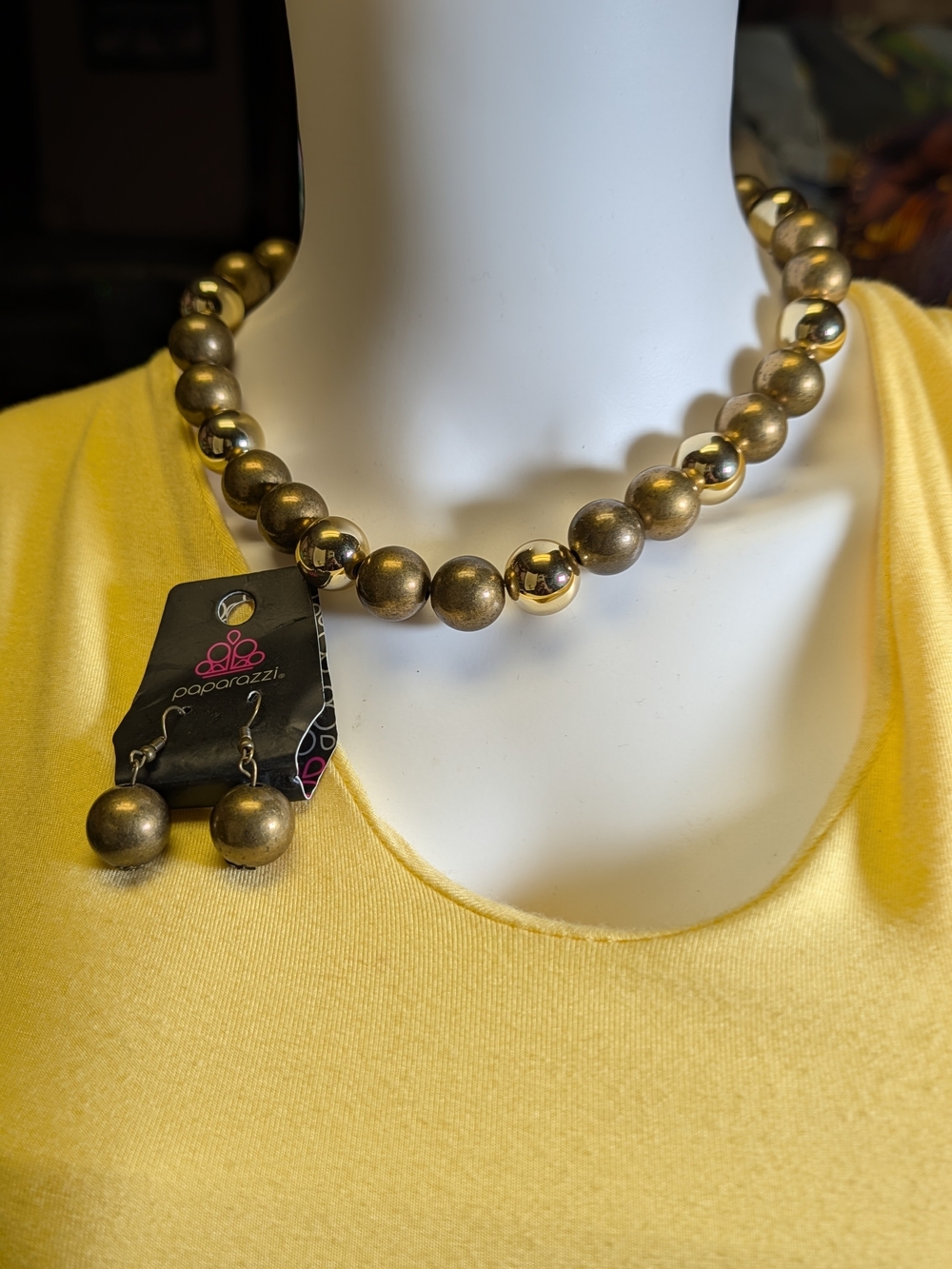 paparazzi Metallic Gold Beaded Necklace with Matching Drop Earrings